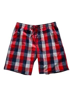 Logan Hill Men's Red & Blue Plaid Cotton Pajama Shorts L